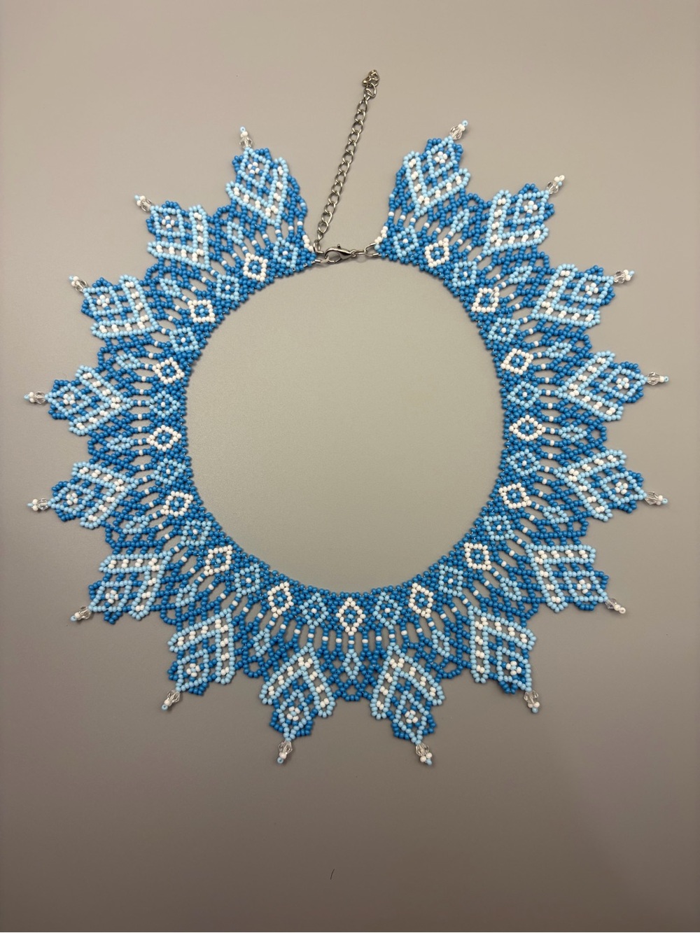 Handmade Blue & White Beaded Statement Necklace